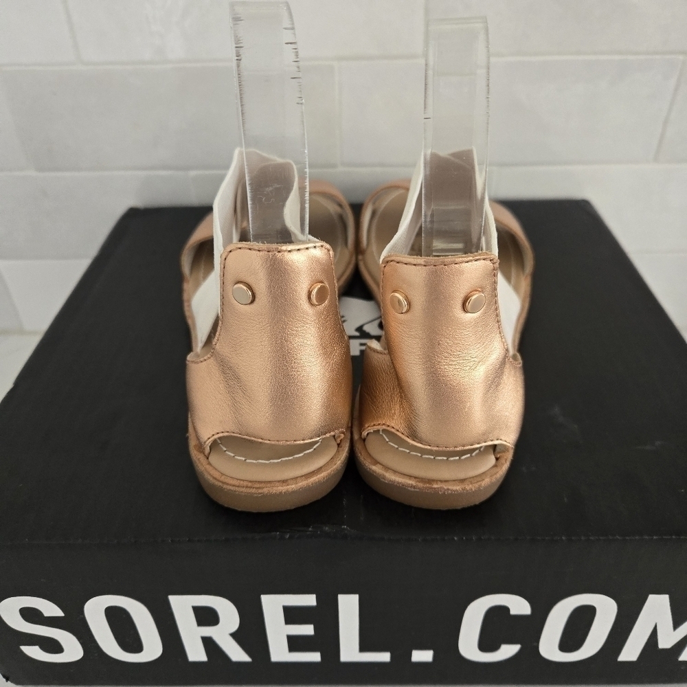 Sorel Ella Elastic Ankle Strap Gladiator Sandal Rose Gold Metallic Leather 6.5 - Picture 5 of 6